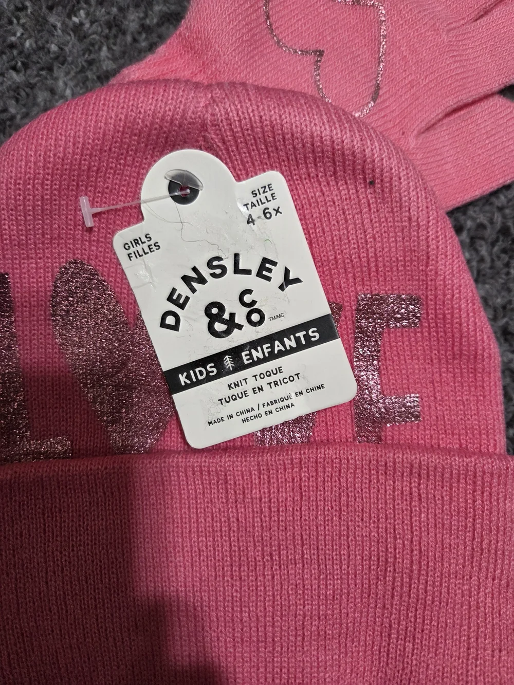 Kids Pink 'LOVE' Beanie and Gloves Set